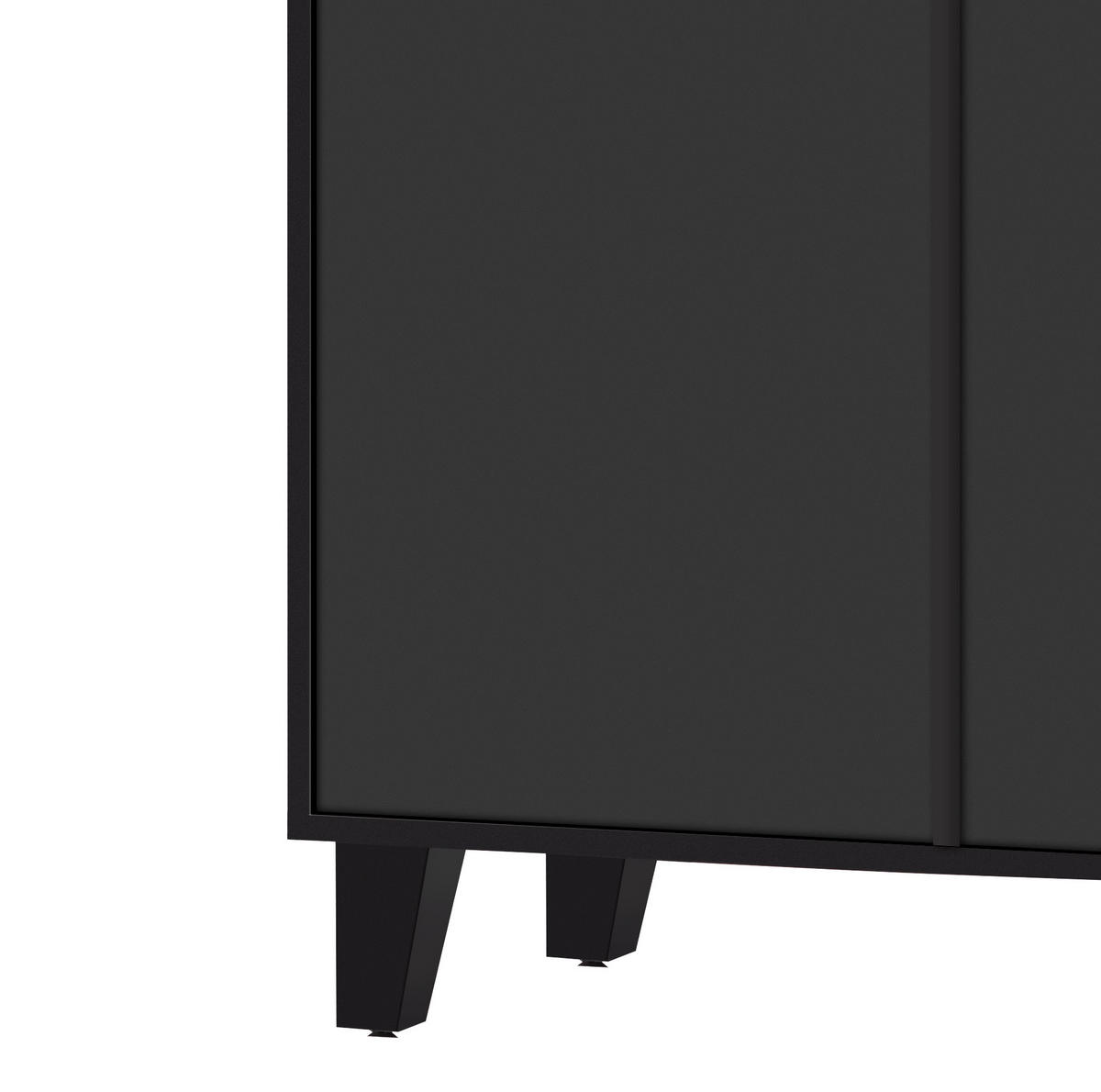 SIDEBOARD aus MDF 160x40x84 cm Schwarz mit Spiegelfront, 4 Türen und verstellbaren Einlegeböden - Schwarz, Holzwerkstoff (160/84/40cm) - IVMEU