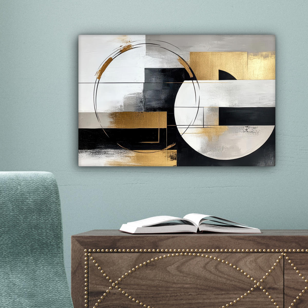 LEINWANDBILD - Abstrakt - Gold - Silber - Formen - Ästhetik - 30x20 - Deko XXL - Multicolor, Textil (30/20cm) - MuchoWow