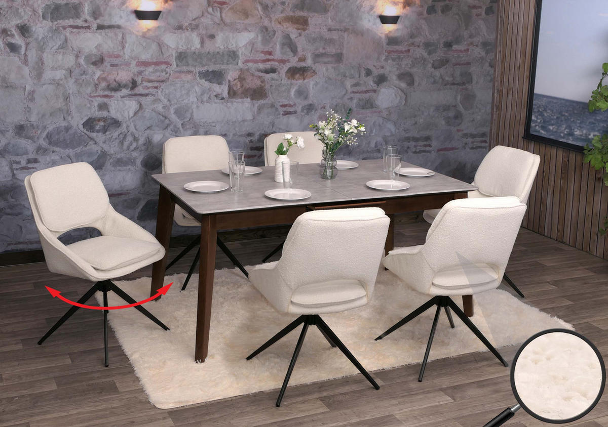 ESSZIMMERSTUHL Creme Weiß 6er-Set - Weiß, Textil (55/87/55cm) - MCW