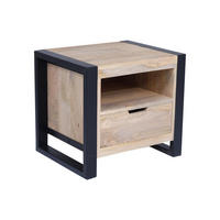 NACHTTISCH mit 1 Schublade & 1 Ablagefach - Mangoholz & Metall - Holzfarben & Schwarz - HARLEM II - Schwarz, Holz (40/45/50cm) - Vente-Unique