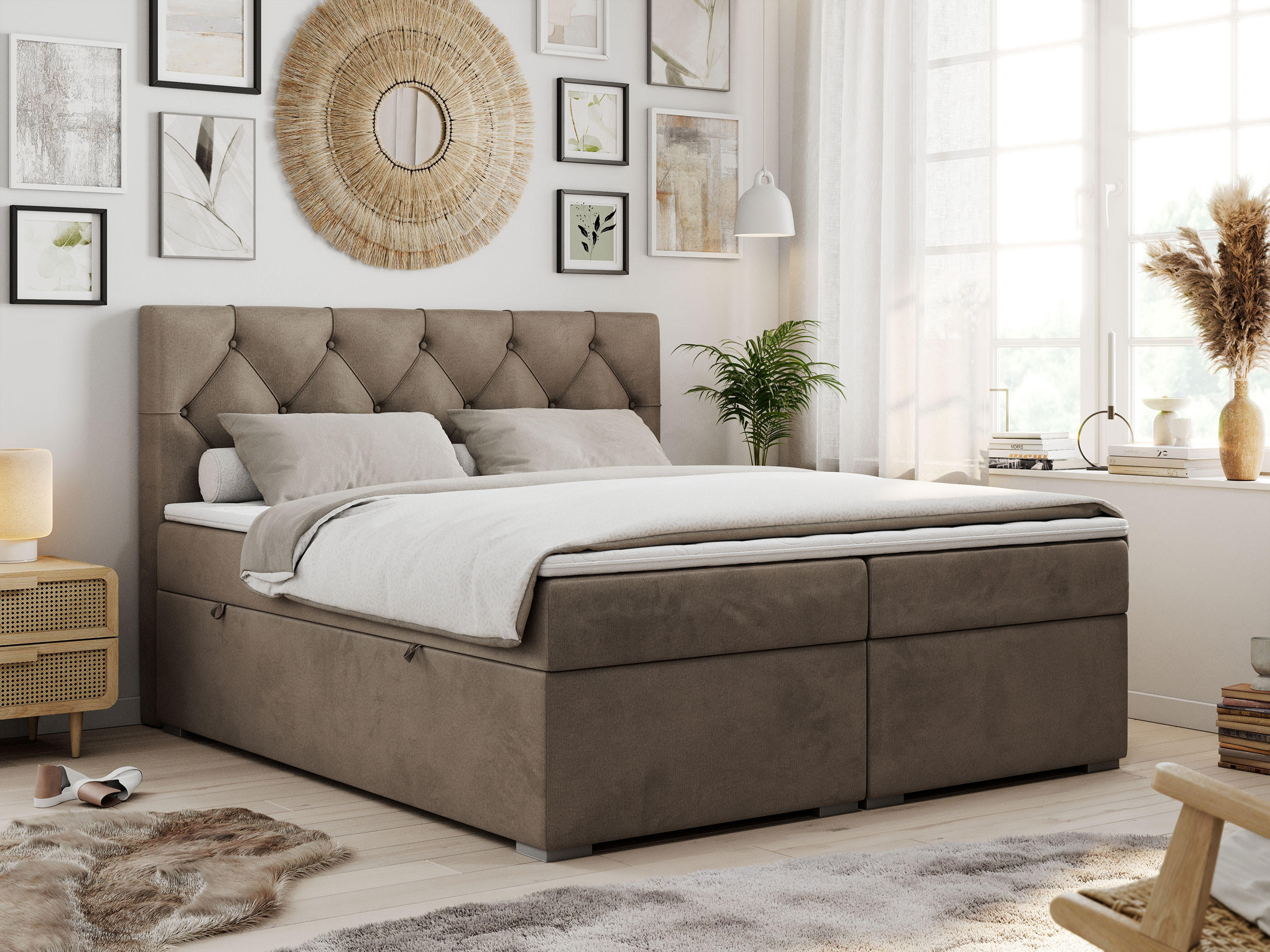 BOXBETT ALDA 140/200 Braun Velvet - H3 - Braun, Holz/Textil (140/200cm) - MKS