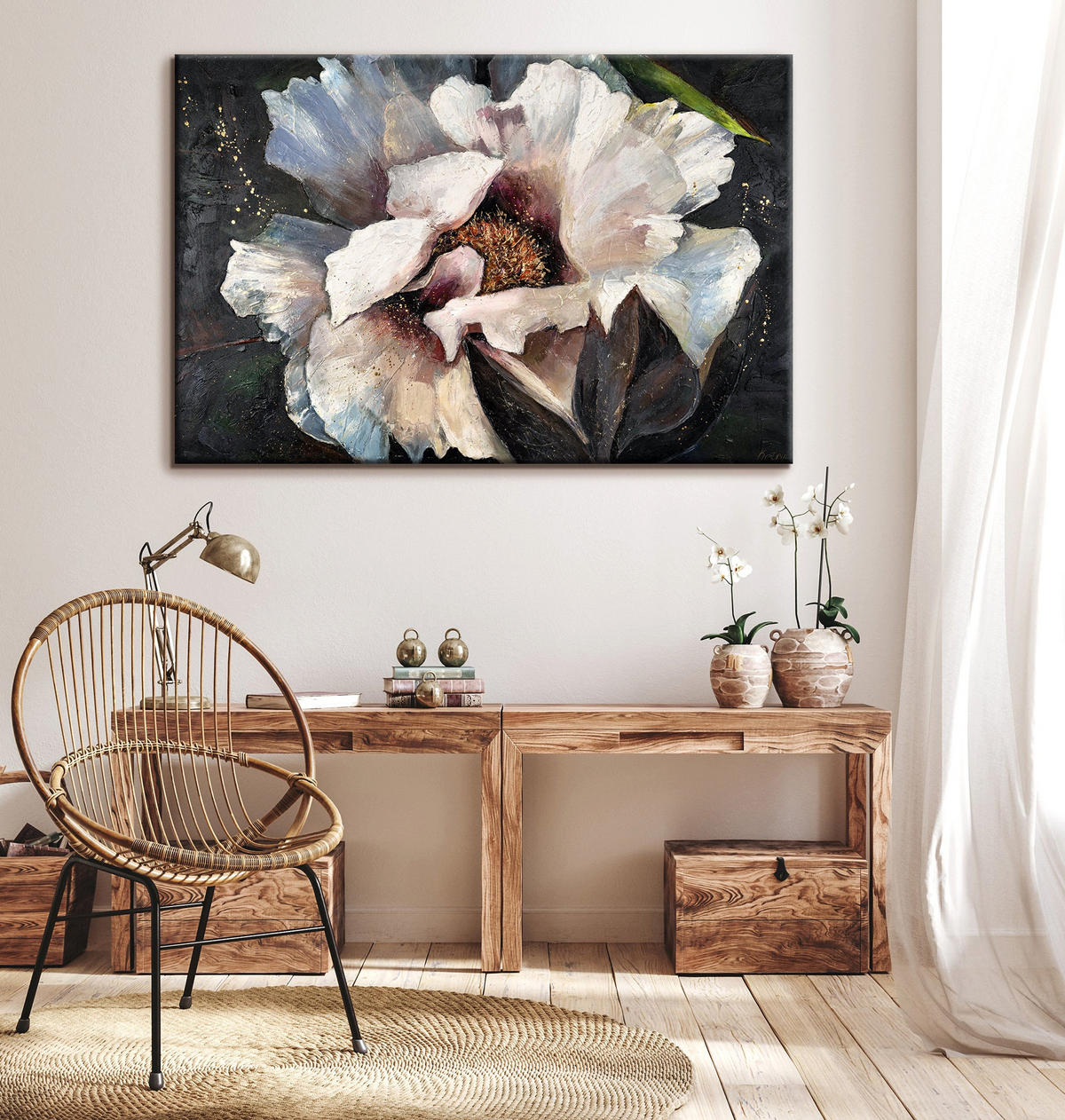 GEMÄLDE Pfingstrosen II auf Keilrahmen 140x100 cm - Schwarz, Holz (140/100cm) - YS-art gallery