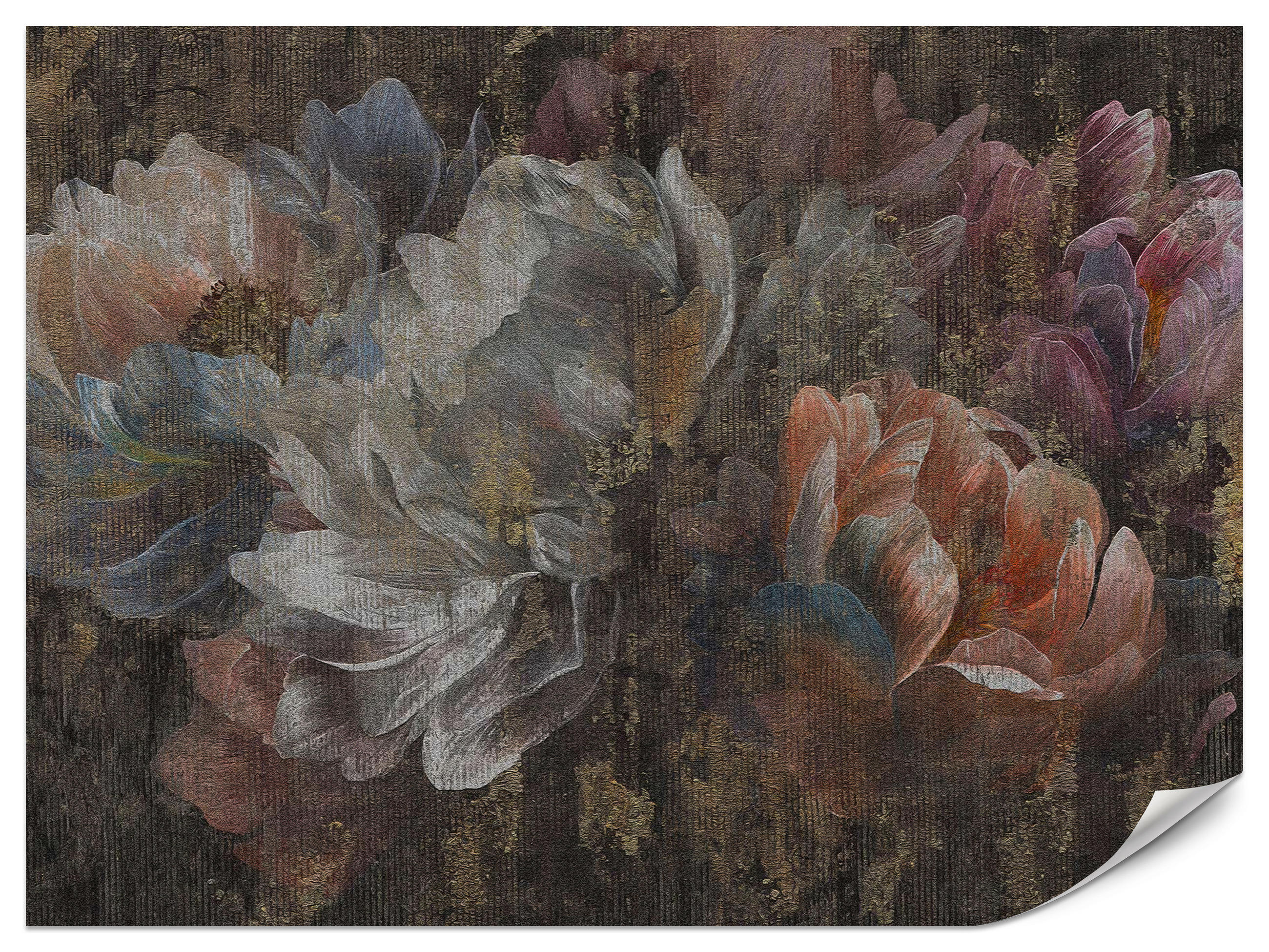 FOTOTAPETA do Jídelny Malované Květy Abstraktní Pivoňky Vintage 100x70 - různobarevná, papír (100/70cm) - Muralo