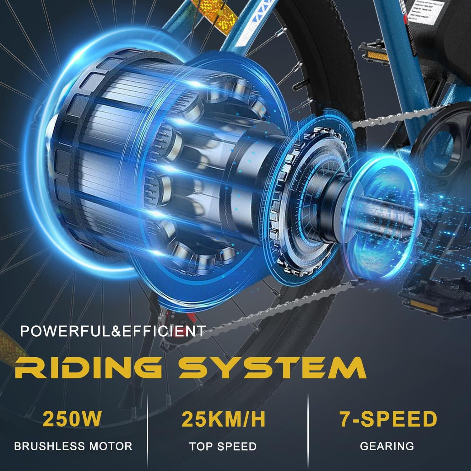 E-BIKE Mountain EG15 für Damen & Herren, 7 Gang, bis zu 90km - Blau, Metall (74cm) - ELEKGO