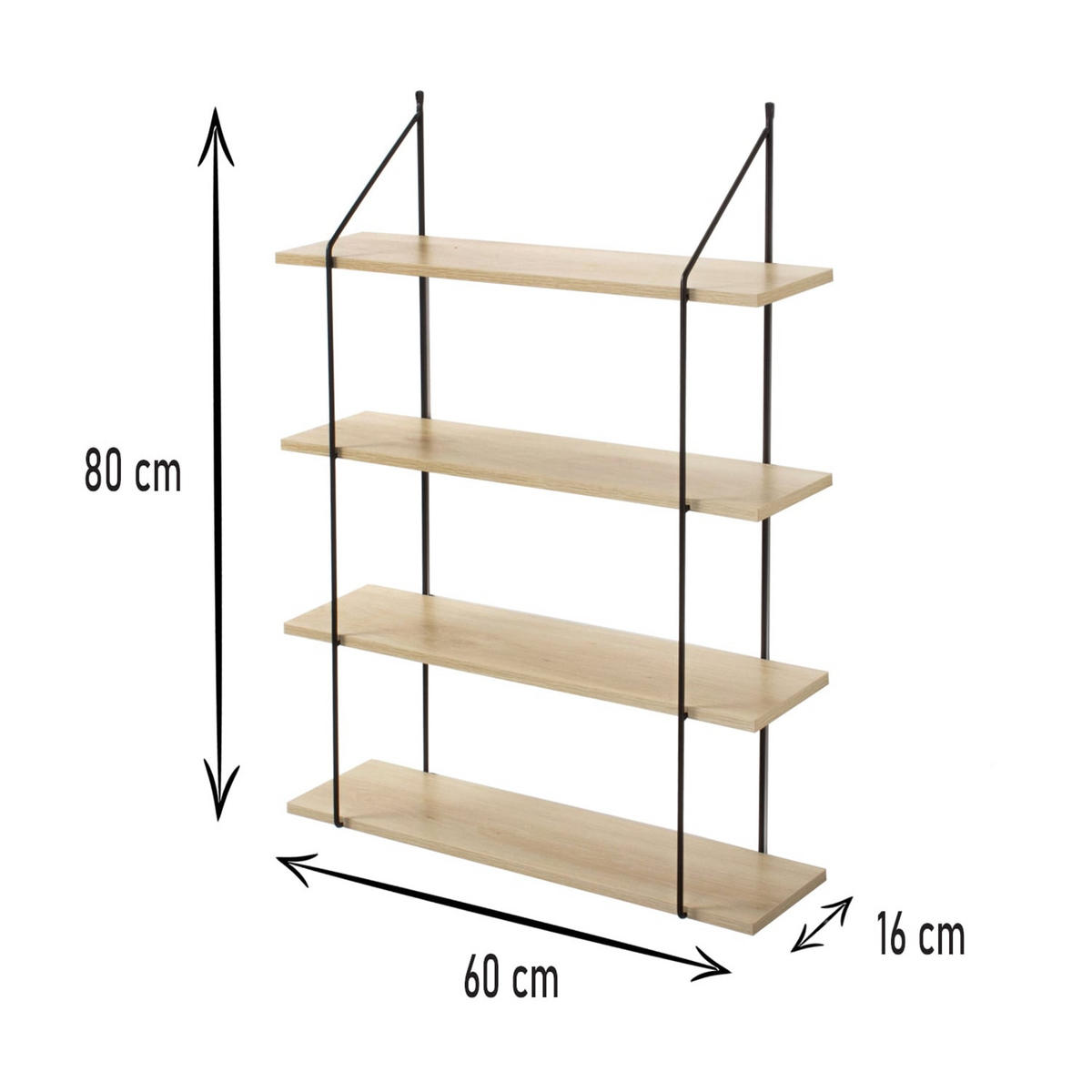 WANDREGAL mit 4 Regalebenen im Holzdekor L60 cm - Eichefarben, Holzwerkstoff (16/80/60cm) - Calicosy