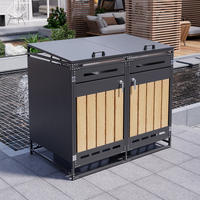 MÜLLTONNENBOX Hydraulik Deckel Holzoptik Schloss - Schwarz, Metall (131/116/79cm) - LEBENLANG