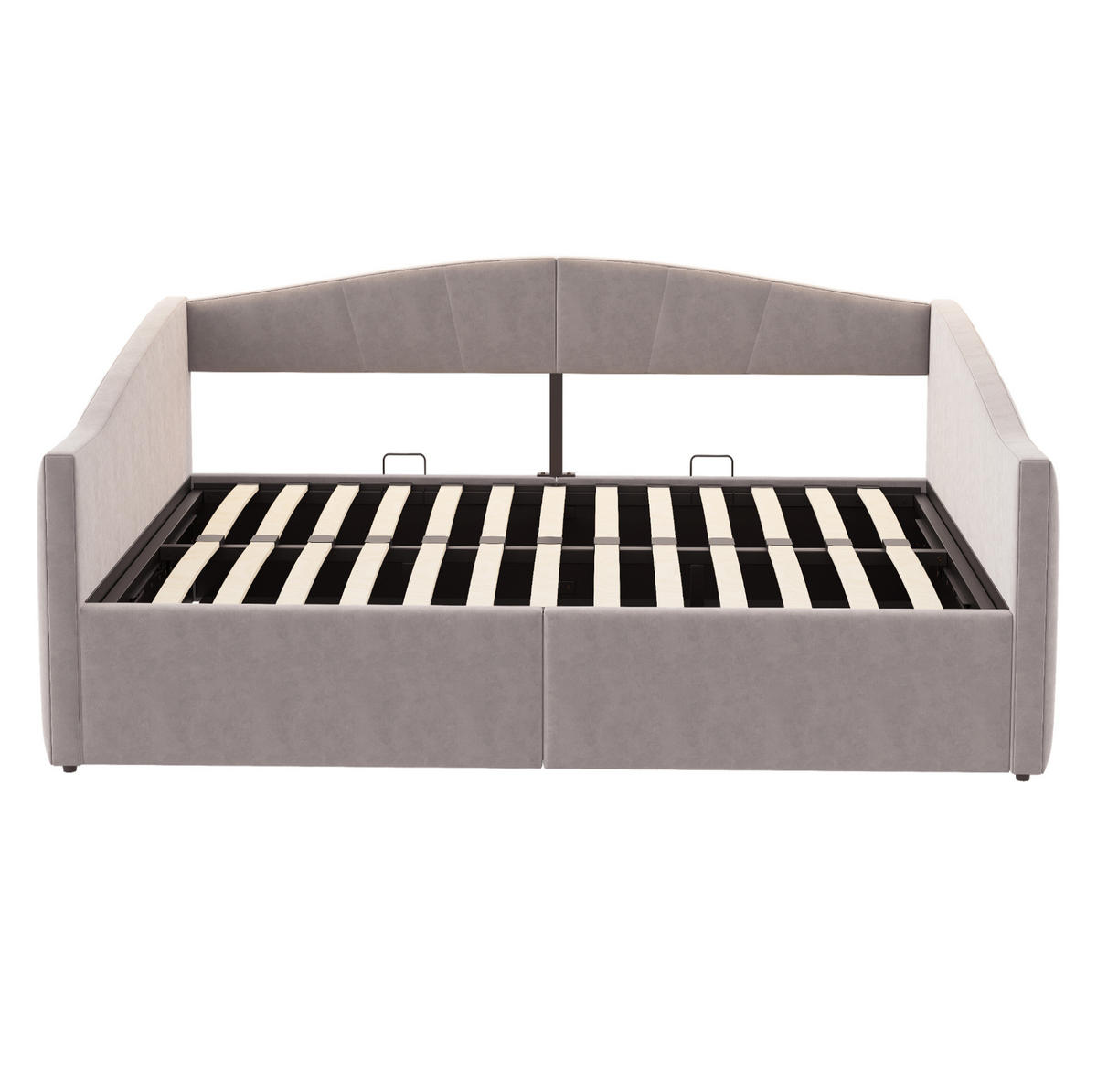ČALOUNĚNÁ postel 140/200 cm světle šedá z sametu s úložným prostorem a područkami - světle šedá, kůže (140/200cm) - OKWISH