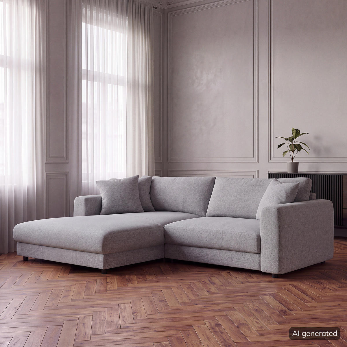 ECKSOFA mit Longchair - Hellgrau/Schwarz, Holz/Kunststoff (238/183cm) - home24