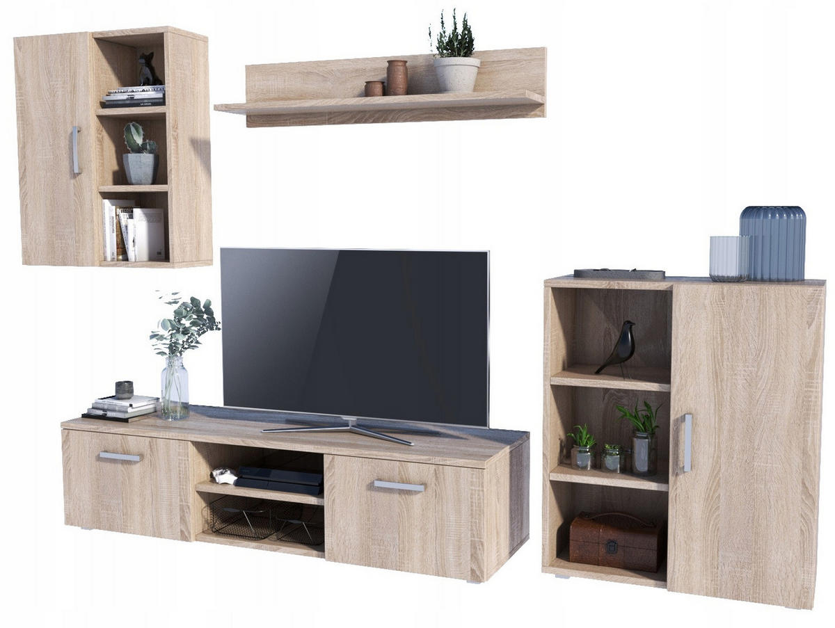 WOHNWAND Dedal 4-teilig Sonoma Eiche - Sonoma Eiche, Holzwerkstoff (140/35/40cm) - Matkam Möbel