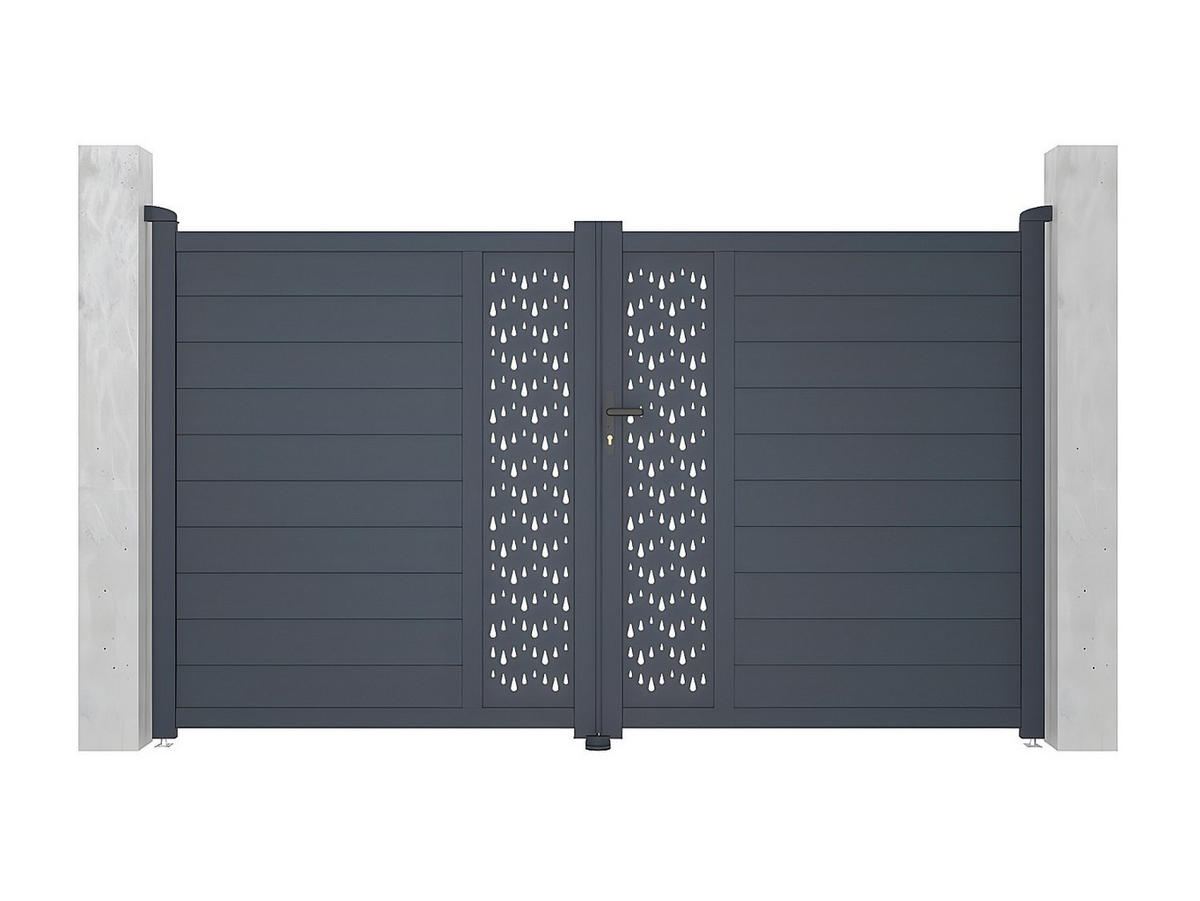 FLÜGELTOR - 300cm x 4.6cm - Aluminium - anthrazitgrau - GREGOR - Anthrazit, Metall (300/176cm) - Vente-Unique