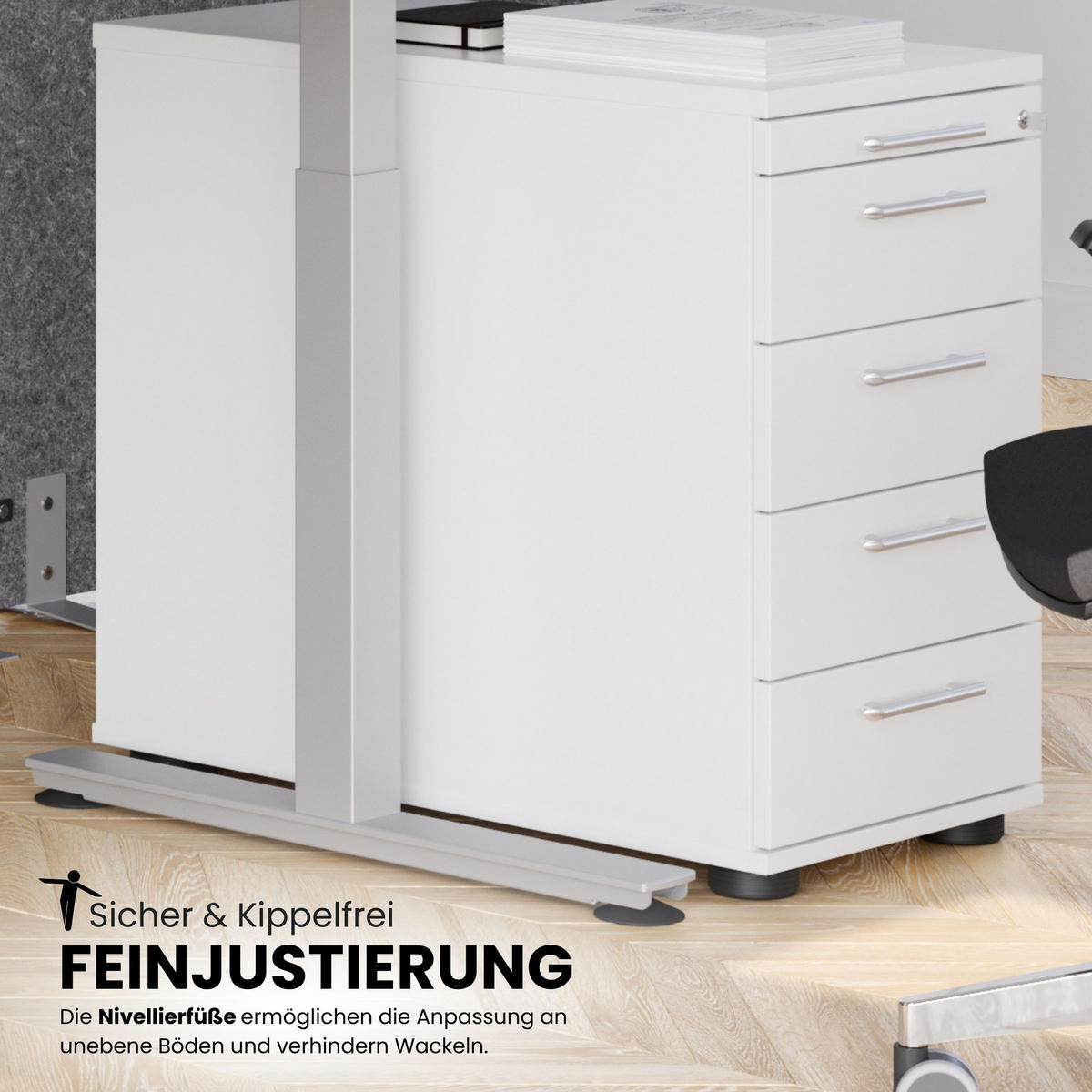 STANDCONTAINER - mit 4 Schubladen 80/42,8/72 cm in Nussbaumfarben Streifengriff (Kunststoff) - Nussbaumfarben, Holzwerkstoff (42.8/72/80cm) - bümö