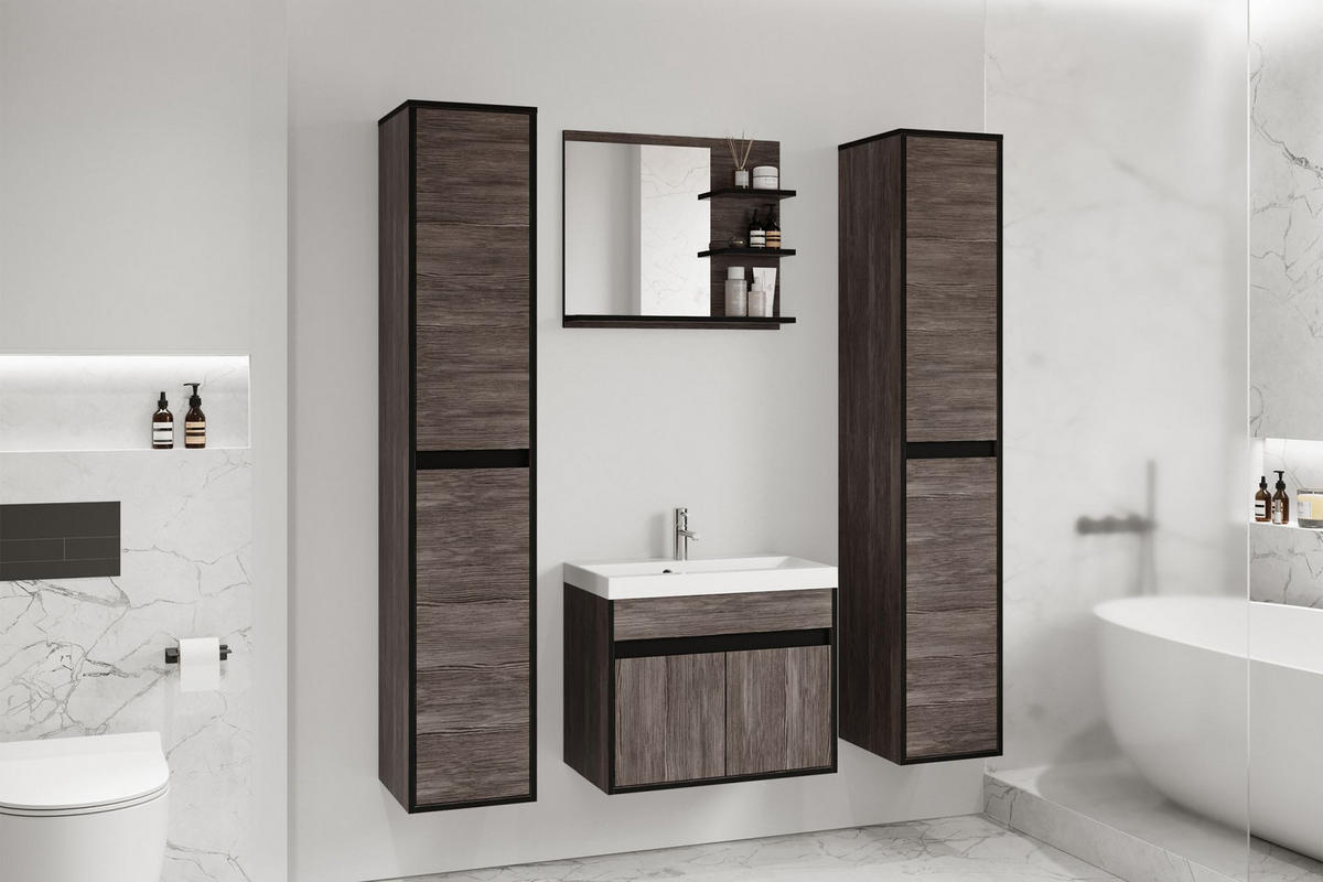 BADEZIMMERMÖBEL-SET Luani XL Bodega / Schwarz Graphit - Dunkelbraun/Schwarz, Holzwerkstoff (120.4/160/34.5cm) - Selsey