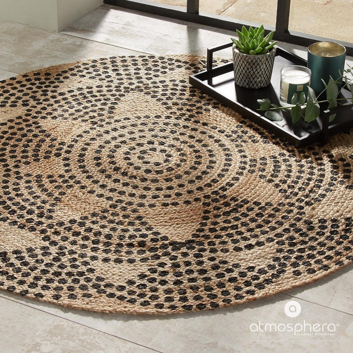 JUTETEPPICH Ø 120 cm - Beige/Dunkelbraun, Naturmaterialen (120/120cm) - Atmosphera Createur d´interieur