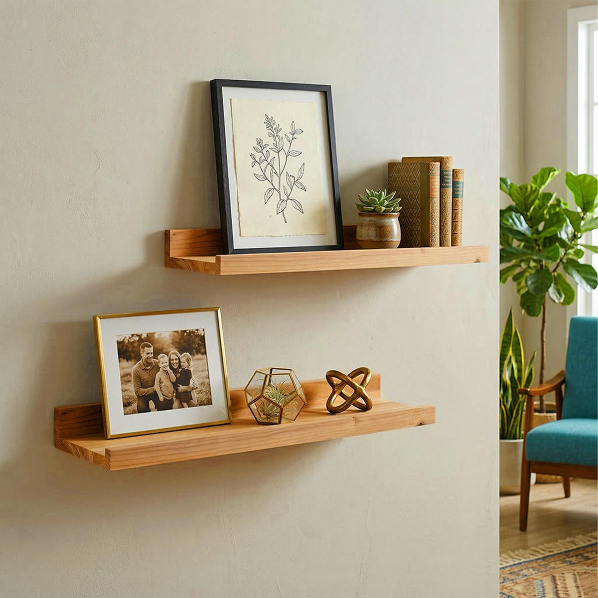 STENNÁ polica - svetlohnedá, drevo (60/5/15cm) - Relaxdays