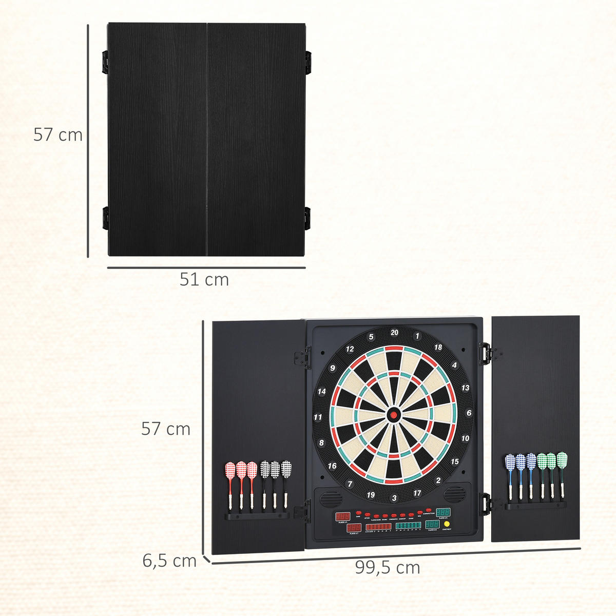 DARTSCHEIBE DE-18827 27 Spiele, 202 Variationen Schwarz - Schwarz, Kunststoff (6/57/51cm) - ComfortXL