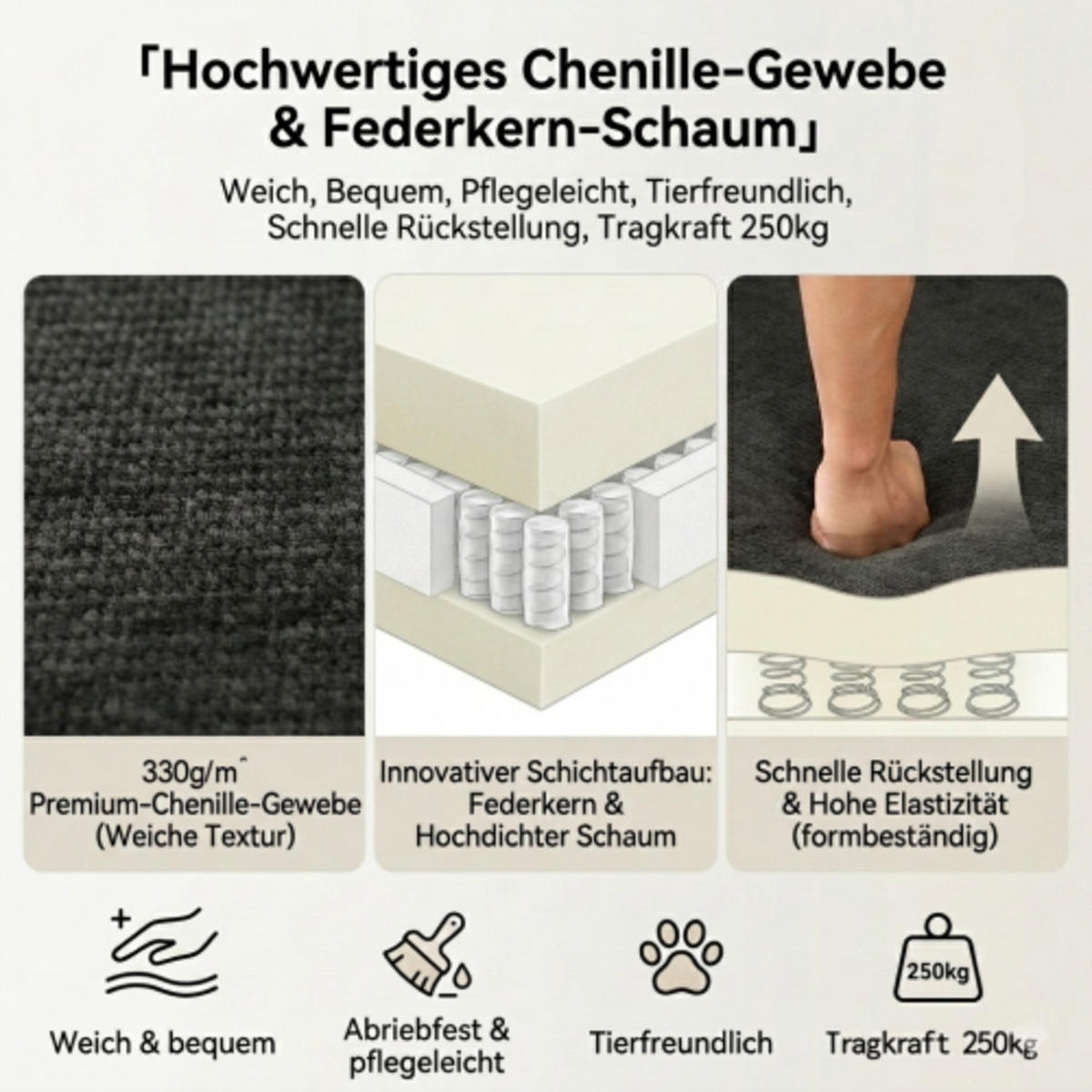 ECKSOFA aus Chenille mit modularem Design, schwarz - Schwarz, Textil (144/262cm) - Luhomfu