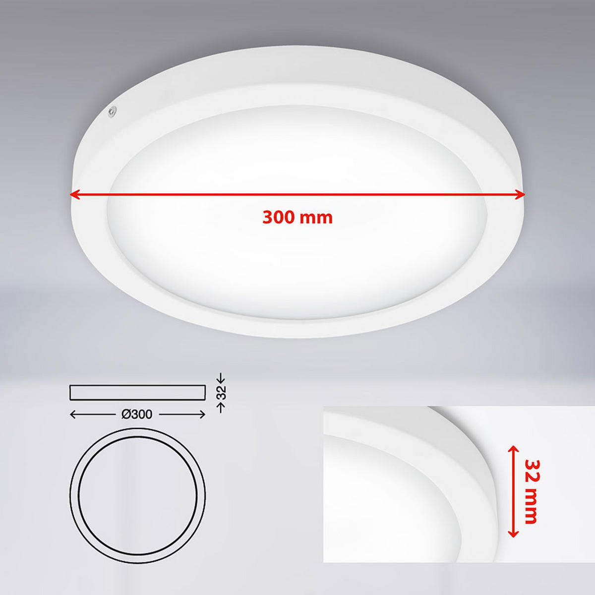 LED DECKENPANEEL Weiß 30 cm - Weiß, Metall (30/30/3.2cm) - Briloner
