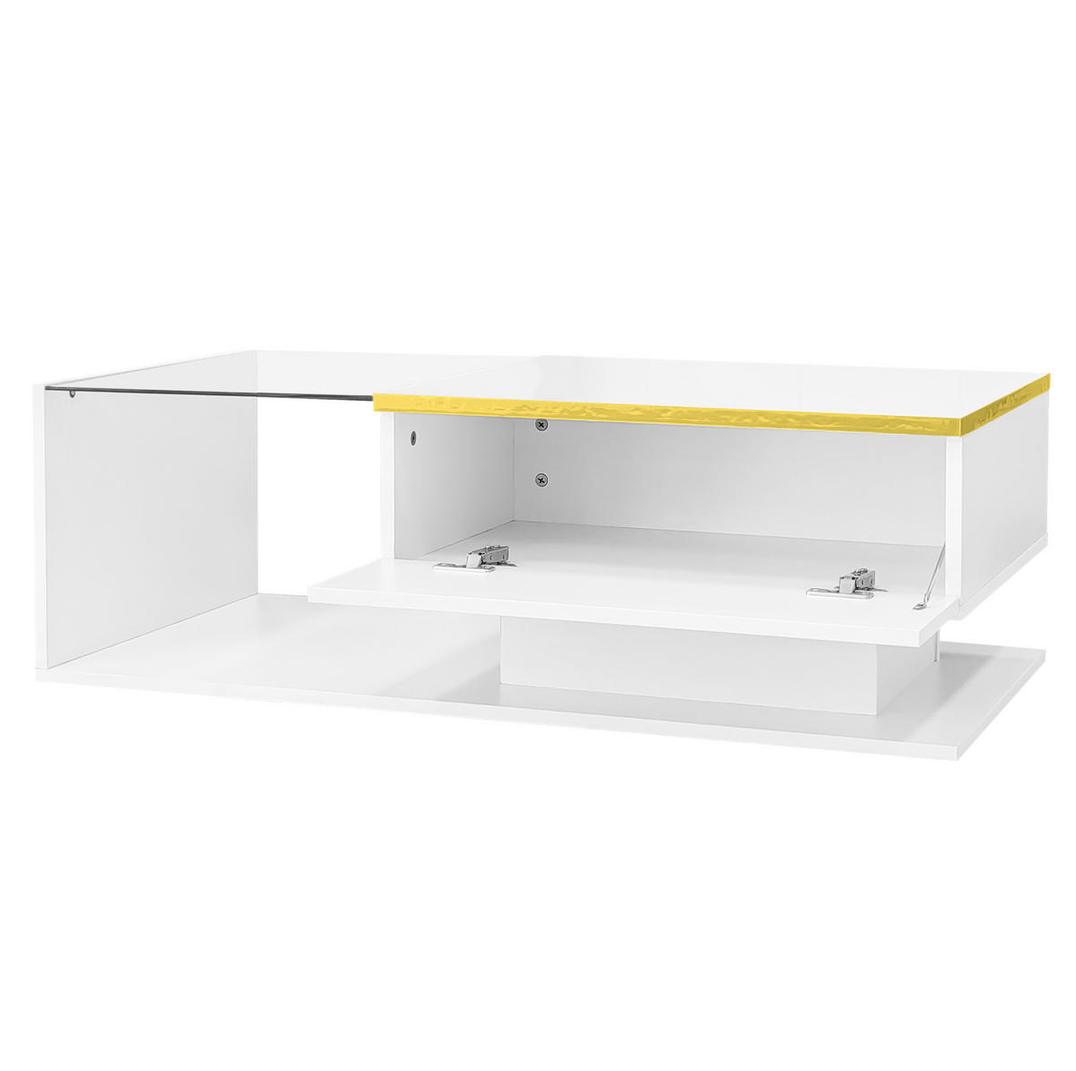COUCHTISCH 100/50/32,5 cm in Weiß mit LED-Beleuchtung und Glasplatte - Weiß, Holzwerkstoff (100/50/32.5cm) - Flora Grace