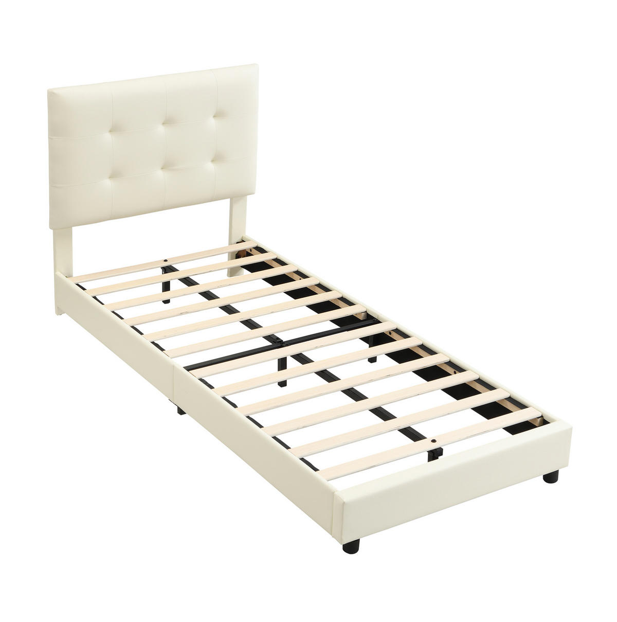 POLSTERBETT 90/200 cm Beige aus PU mit keksförmigem Kopfteil - Beige, Holzwerkstoff (90/200cm) - OKMYHOME