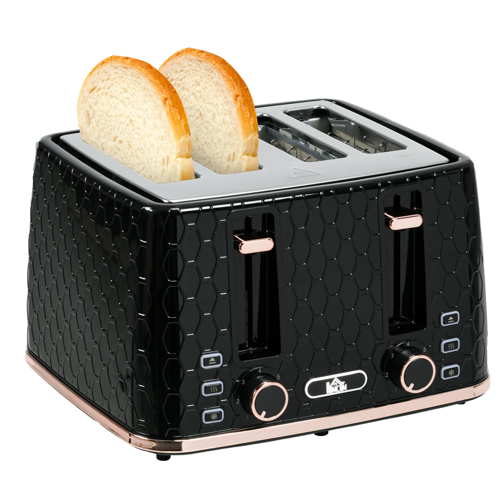 TOASTER DE-07946 4-Scheiben, 7 Bräunungsstufen, Wabenstruktur Schwarz - Schwarz, Kunststoff (27.6/18.9/29.3cm) - ComfortXL