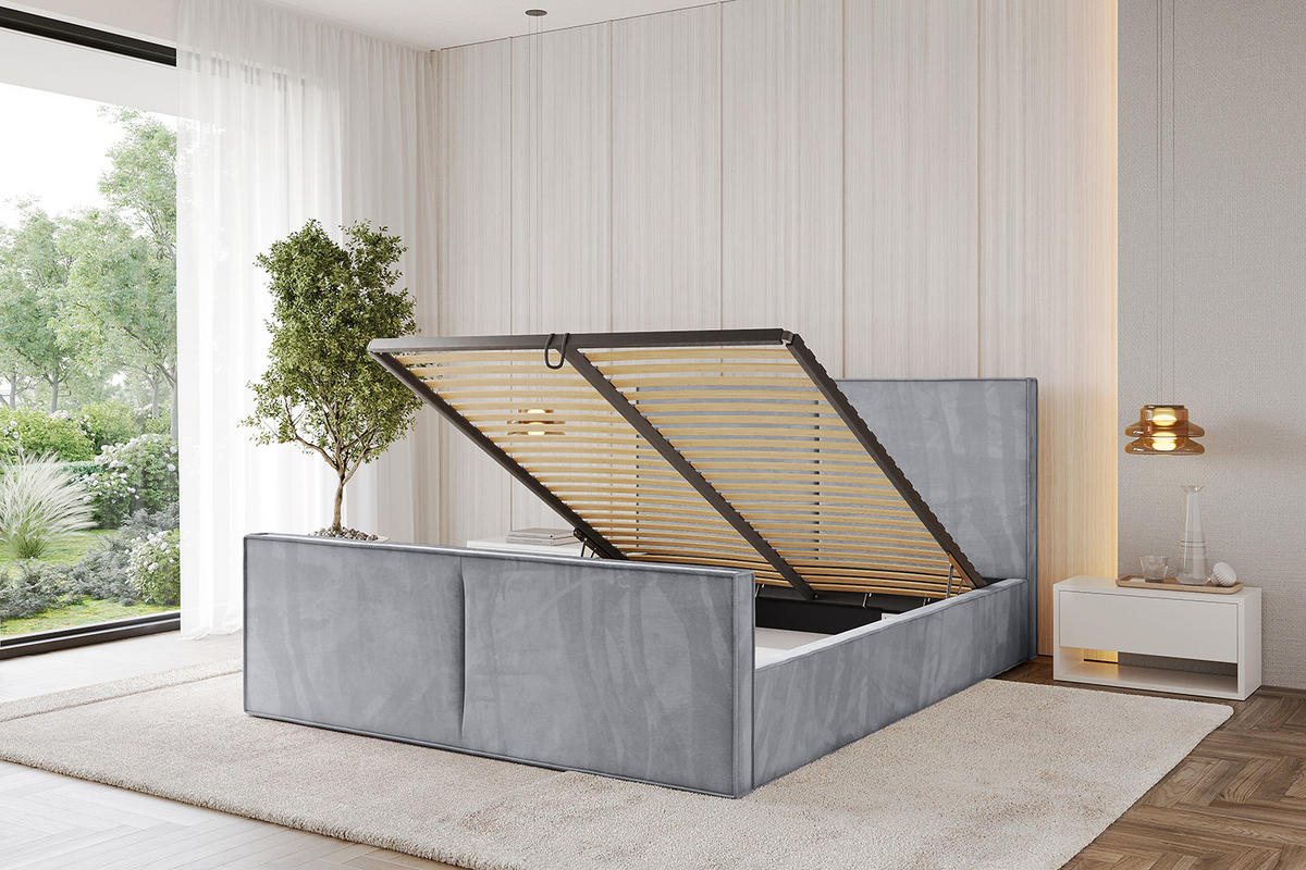 POLSTERBETT mit Bettkasten, Fußteil und Lattenrost, Boxbett ohne Matratze - EMMI-Z 140x200 Hellgrau - Hellgrau, Holzwerkstoff/Textil (140/200cm) - ALTDECOR
