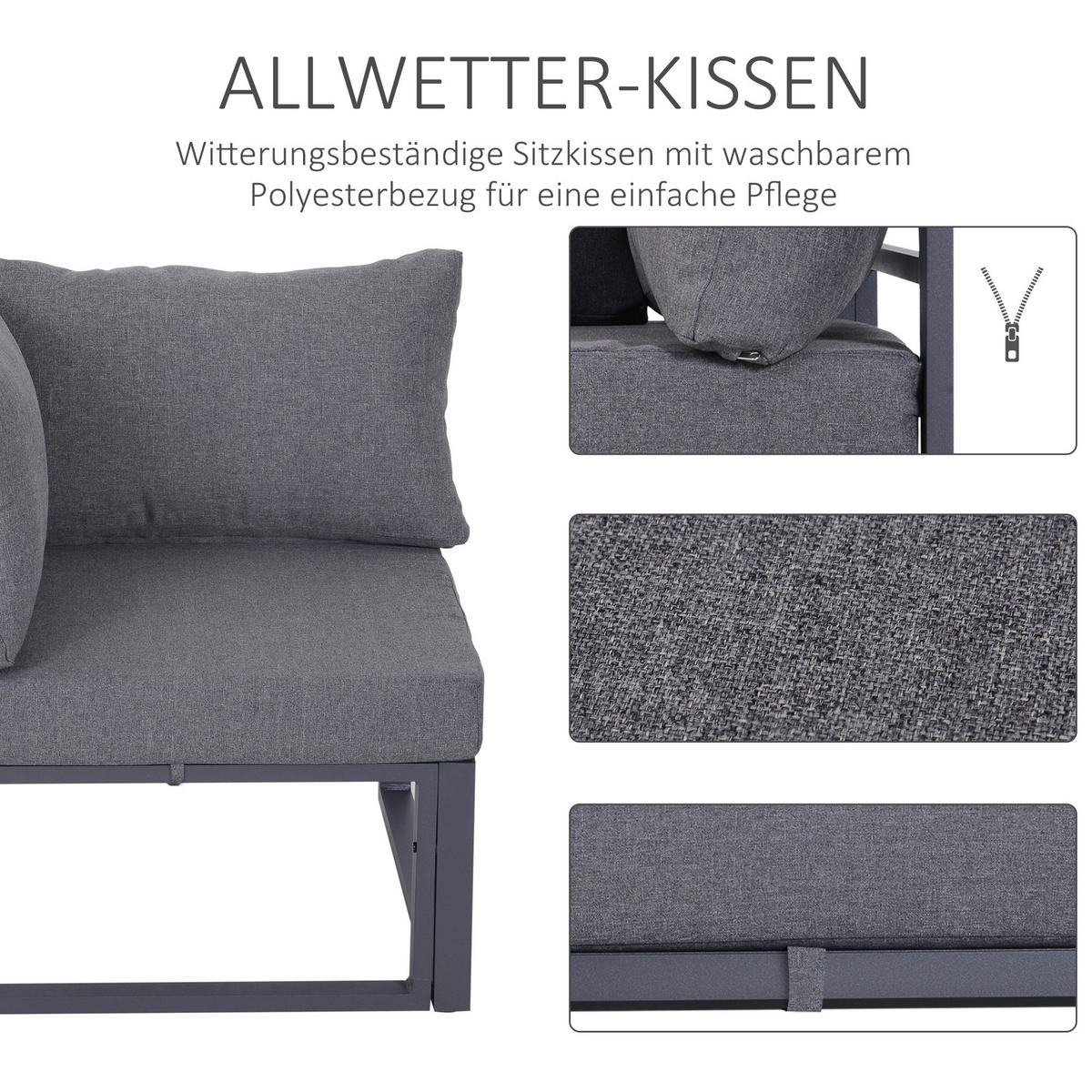 GARTENMÖBEL Set, Alu, Polyester, Grau - Grau, Glas/Kunststoff - Outsunny