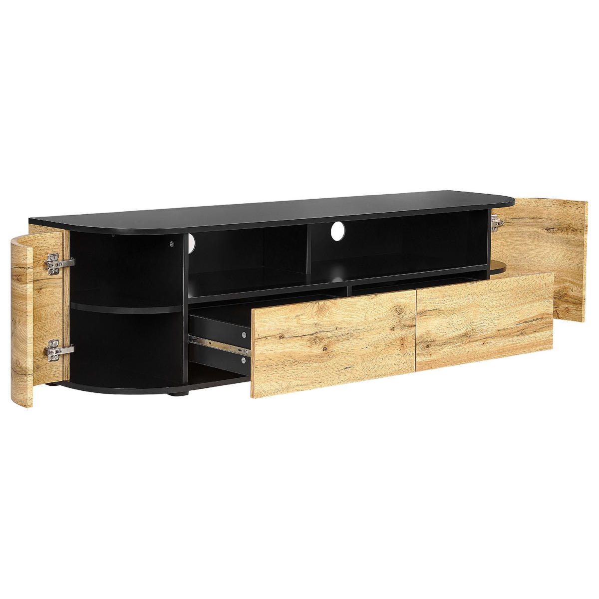 TV-MÖBEL Hellbraun, Schwarz JEROME 40/160/44 cm - Hellbraun, Holzwerkstoff (160/44/40cm) - Beliani