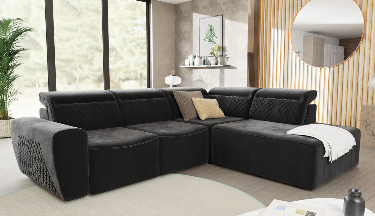 ECKSOFA Reid Schwarz Samt - Schwarz, Holz/Kunststoff (273/224cm) - S-Style Möbel
