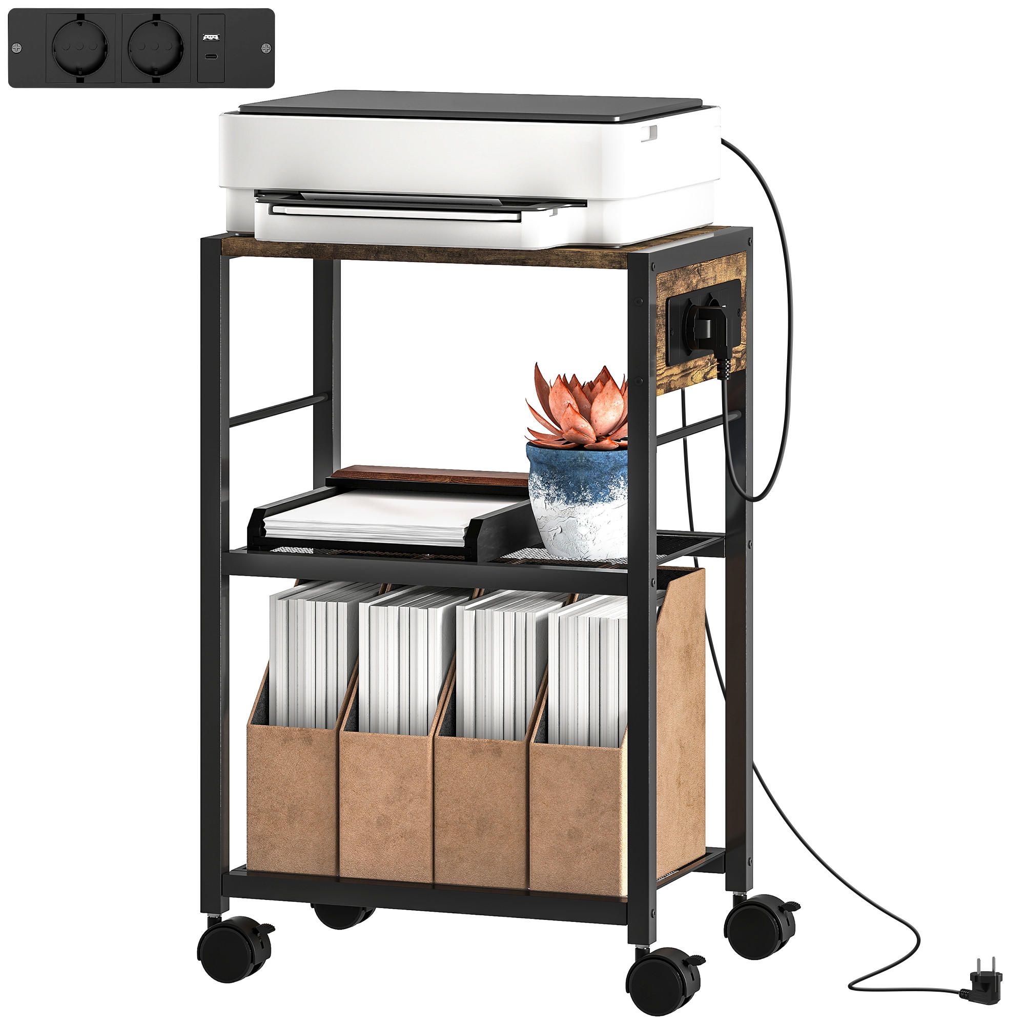 DRUCKERSTÄNDER DE-09734 Rustikalbraun - Braun, Holzwerkstoff/Metall (28/64.5/42cm) - ComfortXL