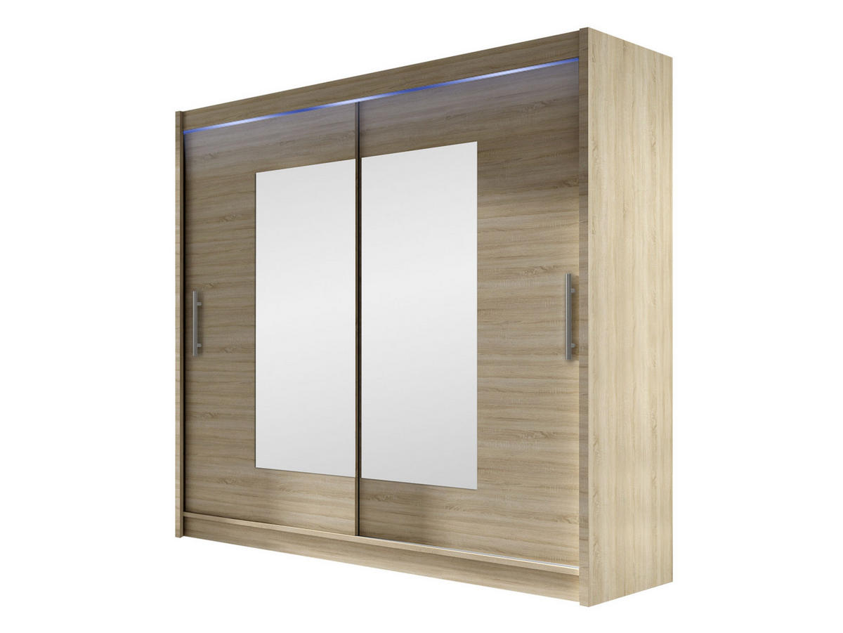 KLEIDERSCHRANK London VII, mit RGB LED Beleuchtung - Silberfarben/Sonoma Eiche, Holzwerkstoff/Kunststoff (180/215/58cm) - MIRJAN24