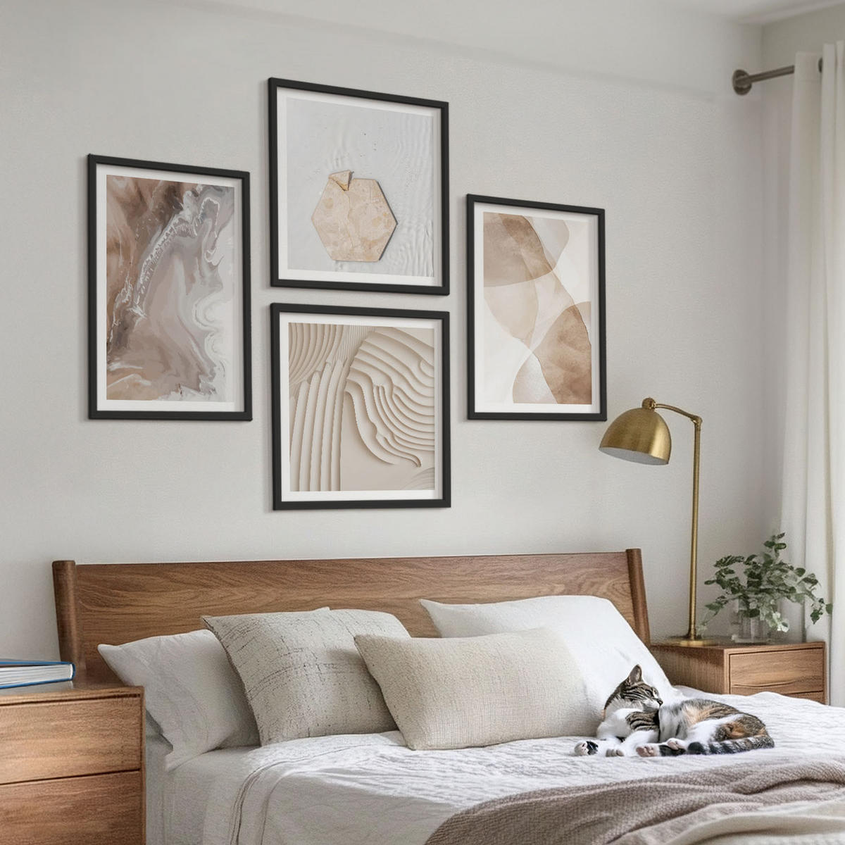 WANDBILDER 4er-Set - 50x50 cm & 40x60 cm Schwarzer Rahmen - Abstrakte bemalte Strukturen - Schwarz, Kunststoff (50/50cm) - ArtPrintCave