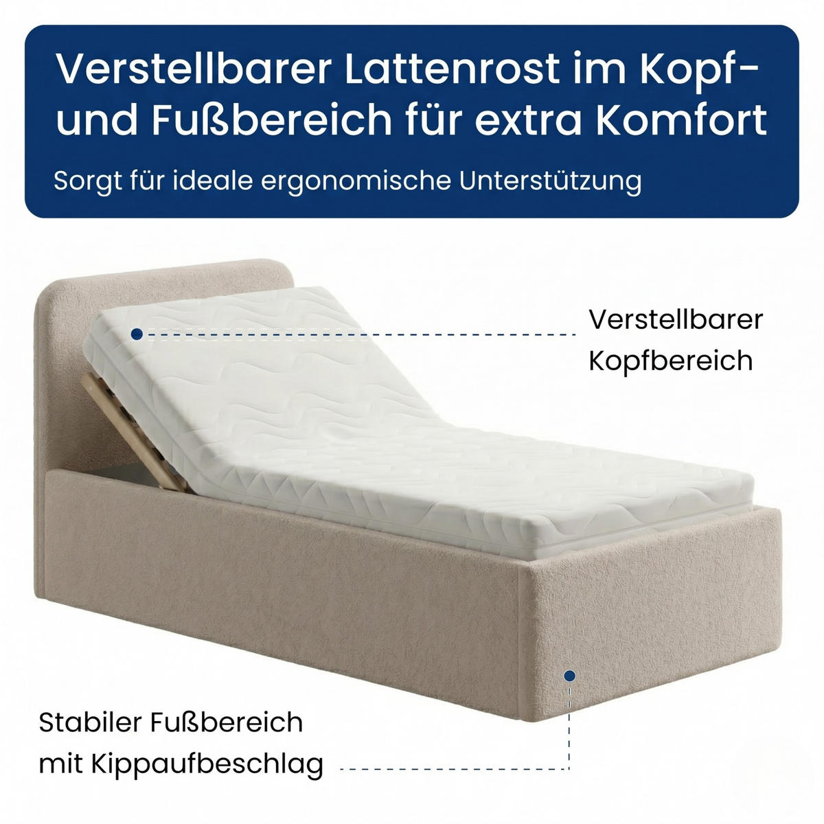 POLSTERBETT 100x200 cm Bouclé Creme - Creme, Textil (100/200cm) - Home Collective