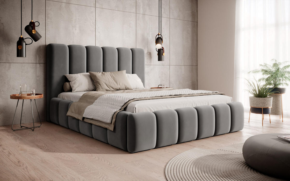 POLSTERBETT Doppelbett Rimini Grau 160x200 cm - Grau, Naturmaterialien (160/200cm) - Meblito