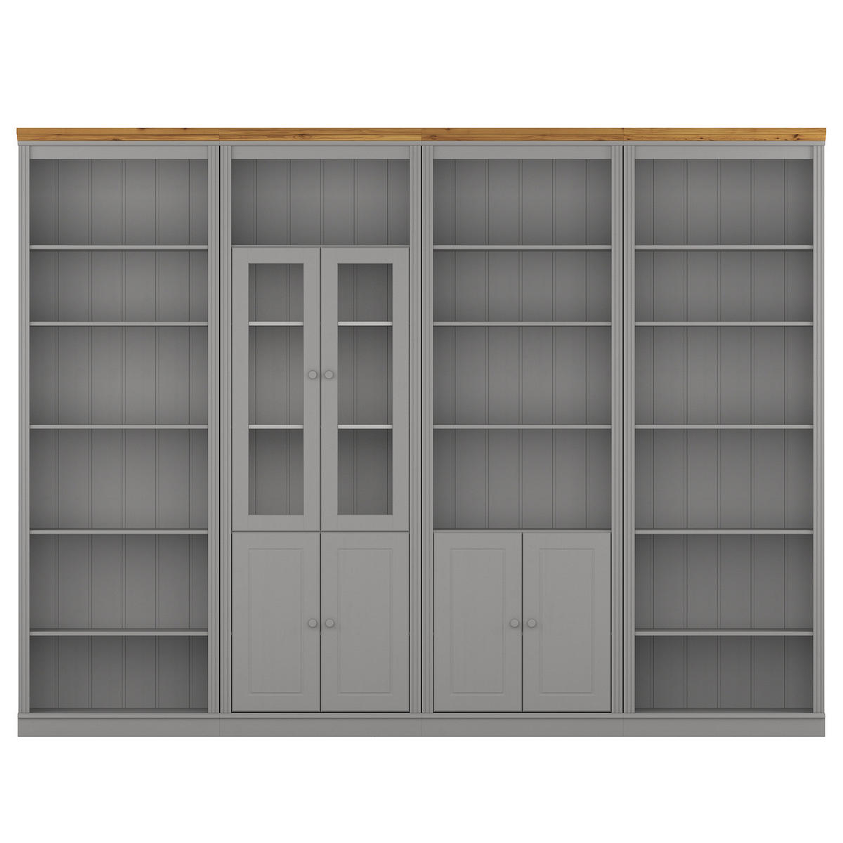 MASSIVE BÜCHERWAND - Massivholz - Kiefer - Kieferfarben/Grau, Holz (296/223/37cm) - home24