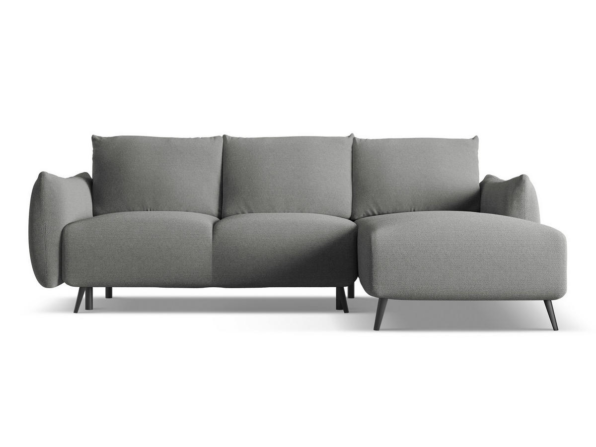 ECKSOFA mit Schlaffunktion Chenille Stoff Grau - Schieferfarben/Schwarz, Textil/Metall (242/162cm) - Makamii