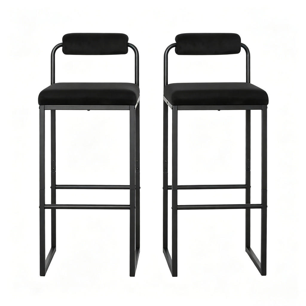 BARHOCKER DE-36215 2er Set mit Samtbezug Schwarz - Schwarz, Metall (39/95.5/38.5cm) - ComfortXL