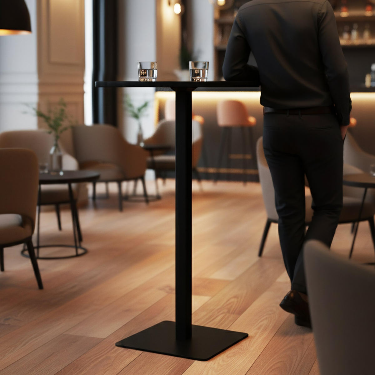 STEHTISCH eckig 60/60/110 cm Holz Schwarz/Schwarz - Schwarz, Holz/Metall (60/60/110cm) - CLP