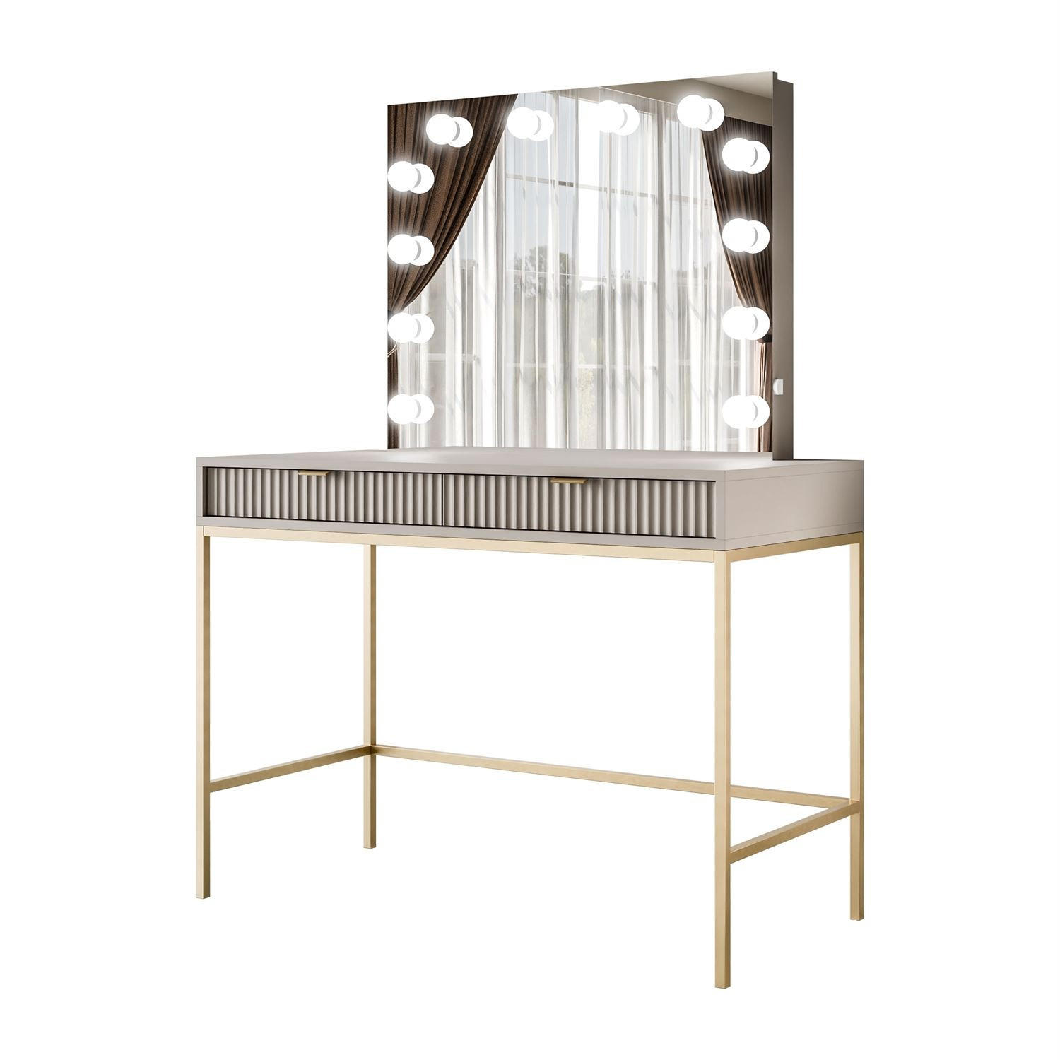 SCHMINKTISCH MIT SPIEGEL CORTADO ELITE GOLD KASCHMIR - Beige, Holzwerkstoff (104/78/50cm) - Lookway