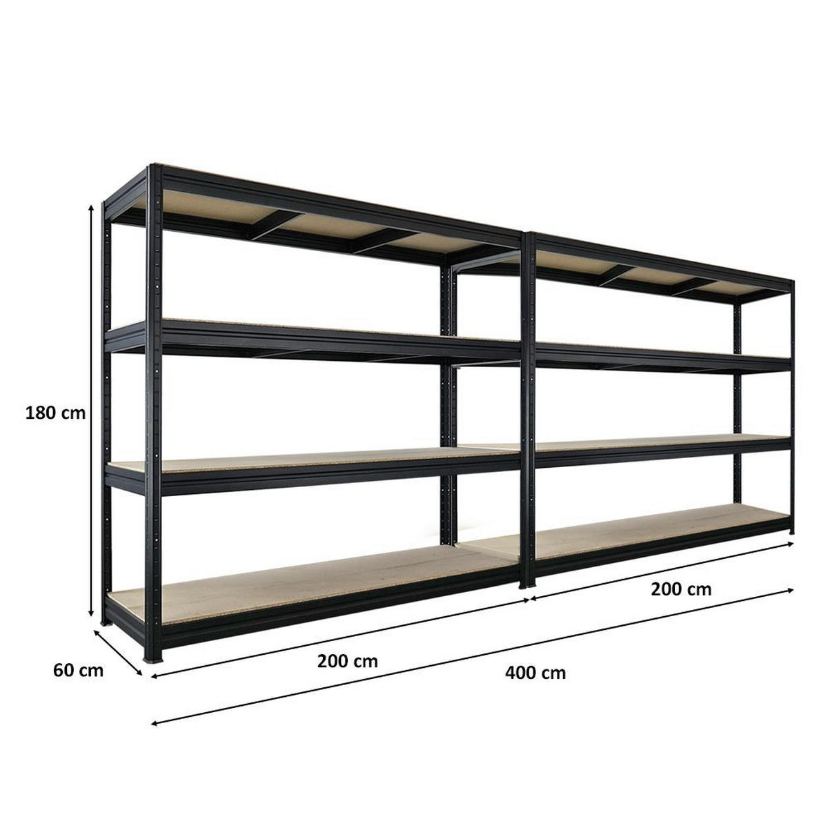 SCHWERLASTREGAL Dino 2er-Set 180x200x60cm Spanplatten-Ebenen Schwarz - Schwarz, Metall (400/180/60cm) - PROREGAL