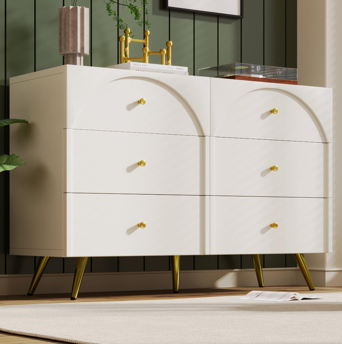 KOMMODE 120/40/85 cm aus Holzwerkstoff und Metall mit 6 Schubladen Creme-Weiß - Creme, Holz (120/40/85cm) - Modenvie