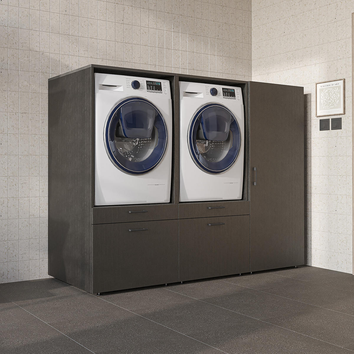 WASCHMASCHINENSCHRANK Serie 2 194cm Breit, 145cm Hoch - Schwarz, Holzwerkstoff (194/145/67cm)