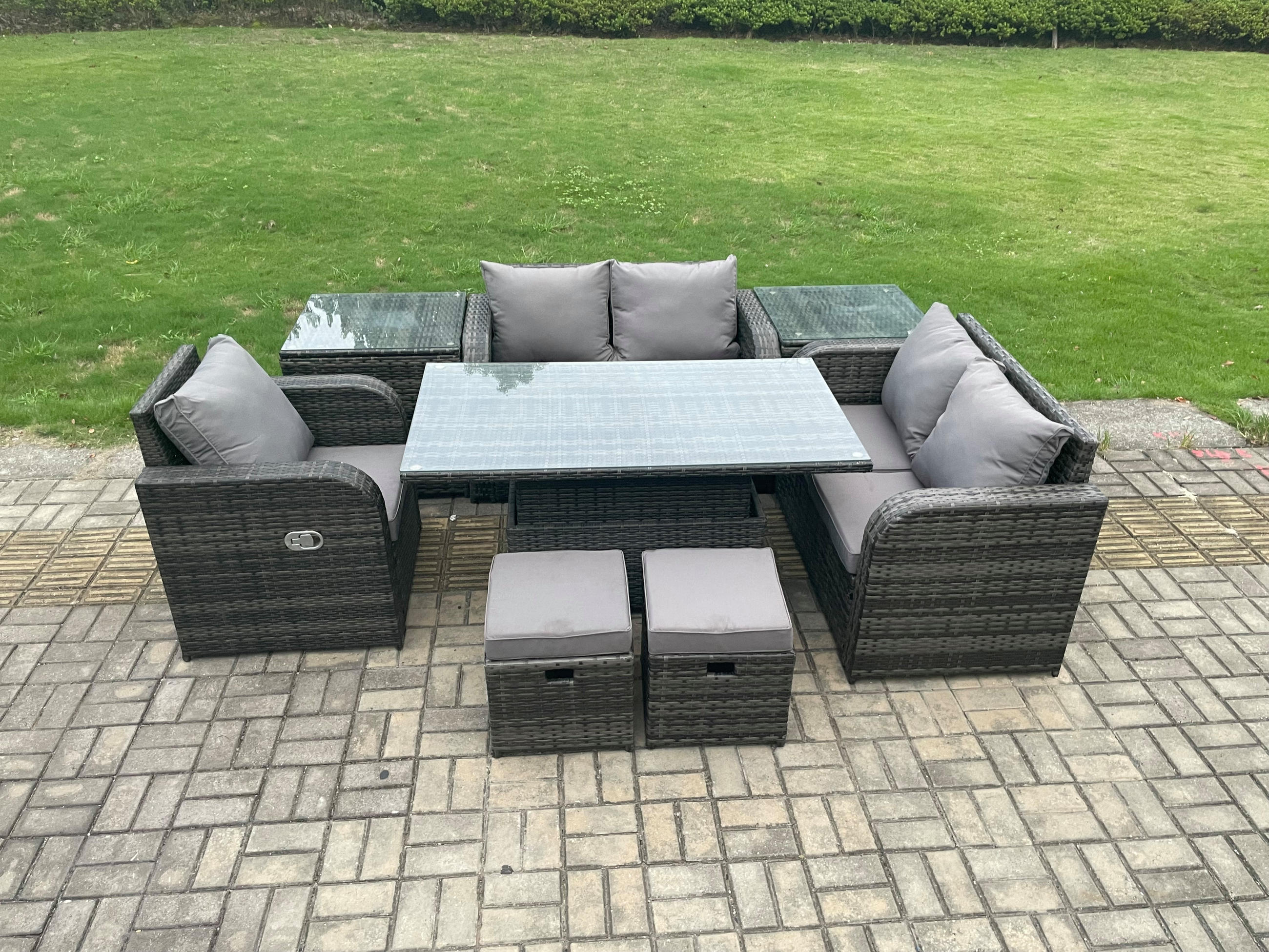 GARTENSOFA SET Polyrattan Dunkelgrau 7-Sitzer - Dunkelgrau, Metall - Fimous