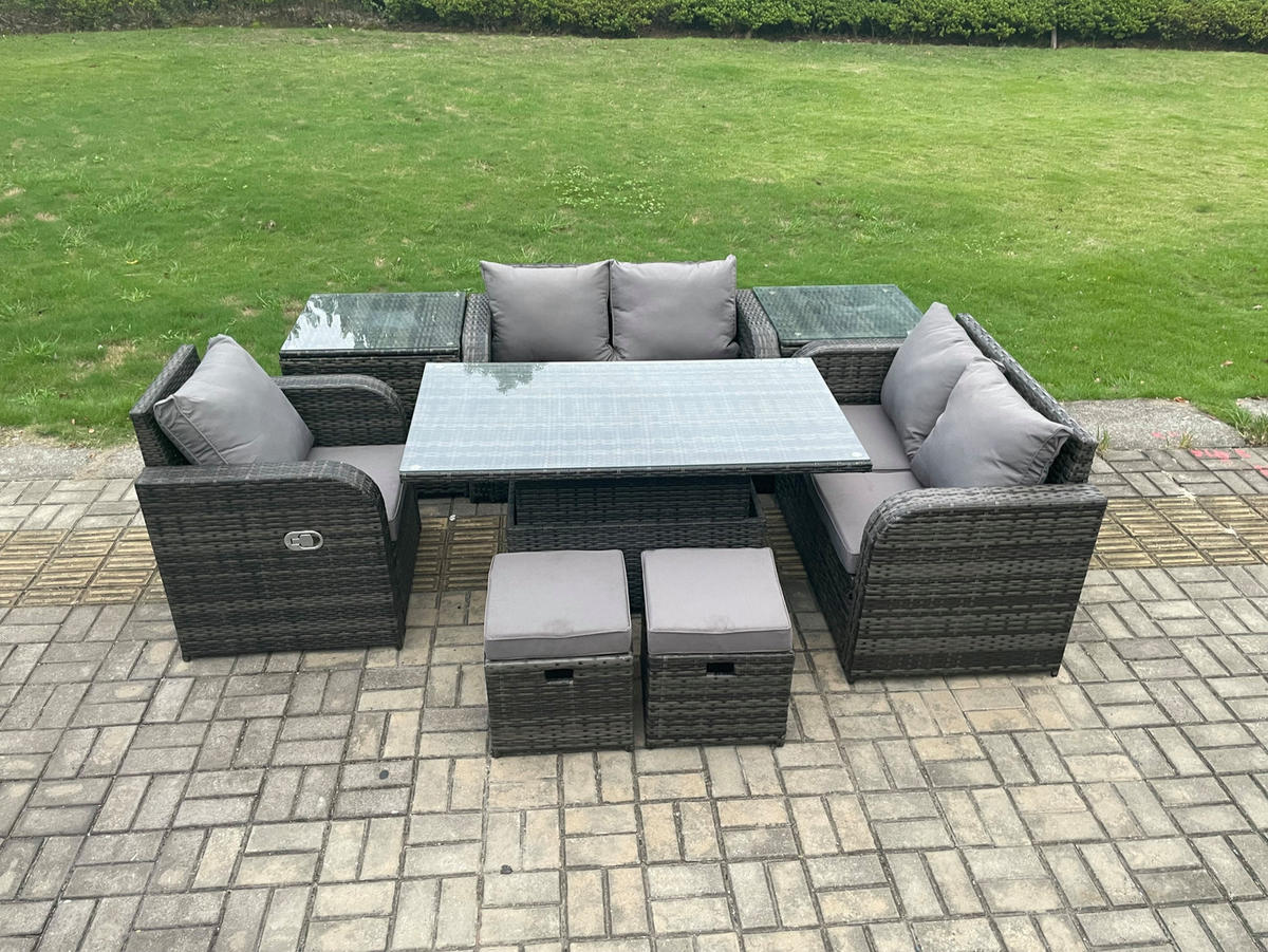 GARTENSOFA SET Polyrattan Dunkelgrau 7-Sitzer - Dunkelgrau, Metall - Fimous