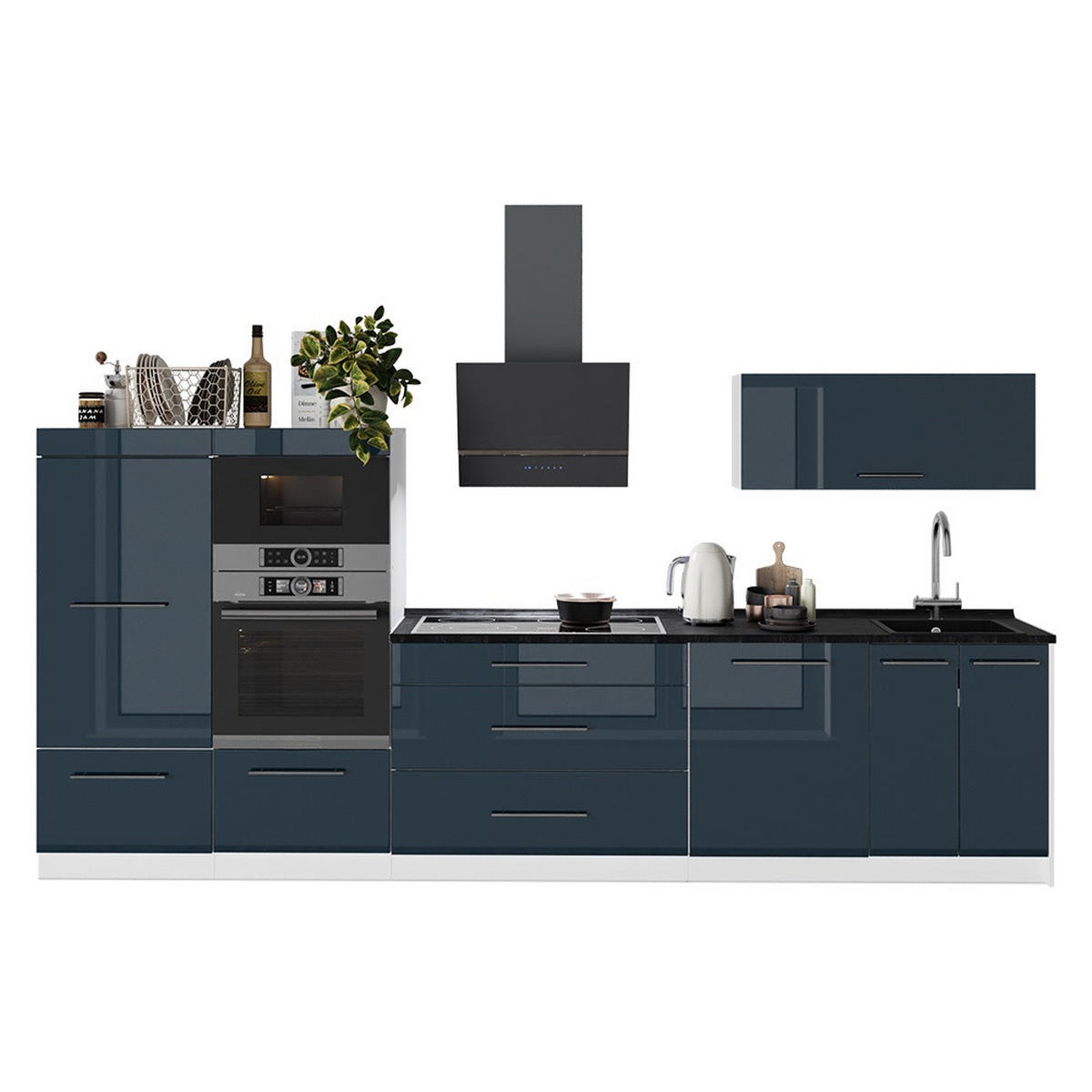 KUHINJA Fame-Line, Temno modra z visokim sijajem/Bela, 340 cm, DP Hrast - bela/temno modra, leseni material (340/153.6/60cm) - Vicco