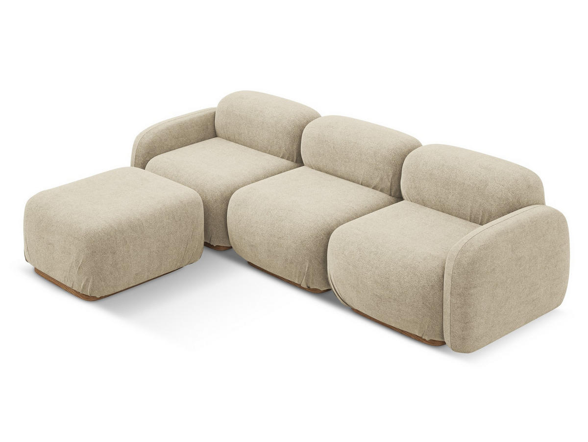 ECKSOFA Beidseitig Bouclé Stoff Beige - Beige/Braun, Holz/Textil (270/190cm) - Makamii