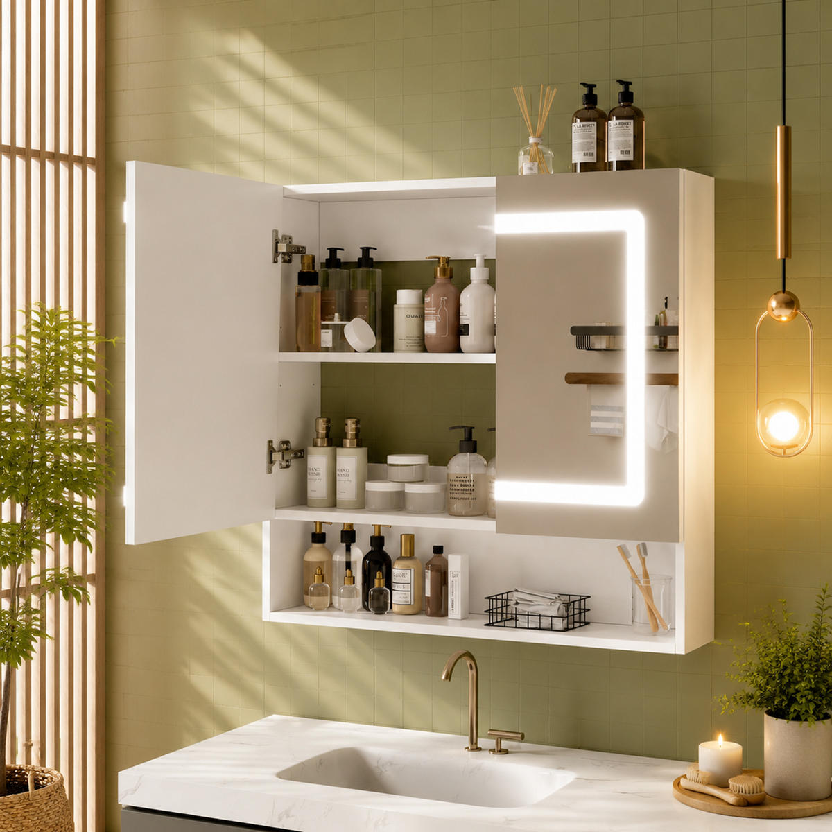 WASCHTISCHKOMBI 80/17/70 cm Weiß mit LED-Beleuchtung und Soft-Close-Funktion - Weiß, Holz/Holzwerkstoff (17/70/80cm) - Oxeza
