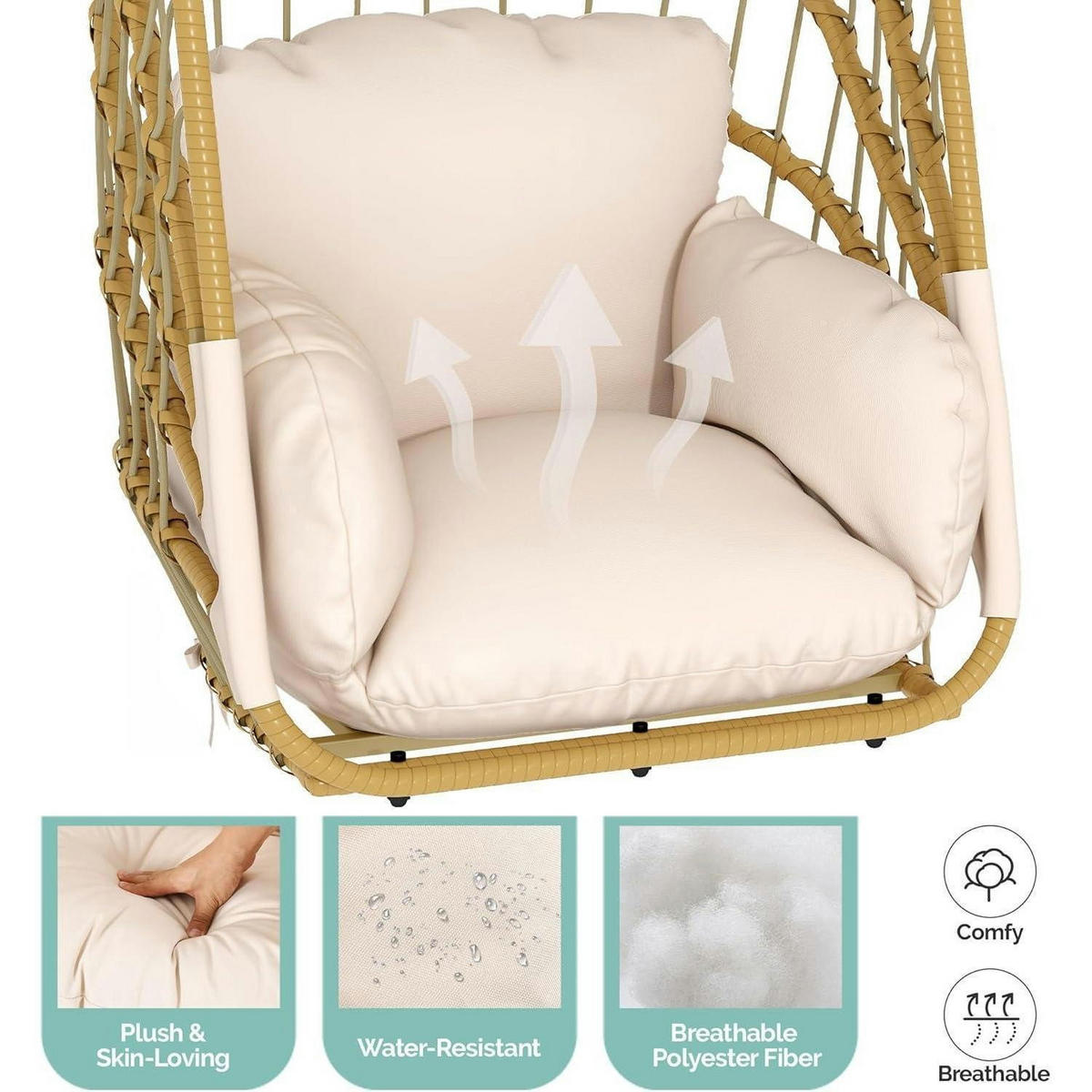 HÄNGESESSEL Rattan Beige mit Kissen 160 kg Tragkraft - Beige, Naturmaterialien (67/105.5/72cm)