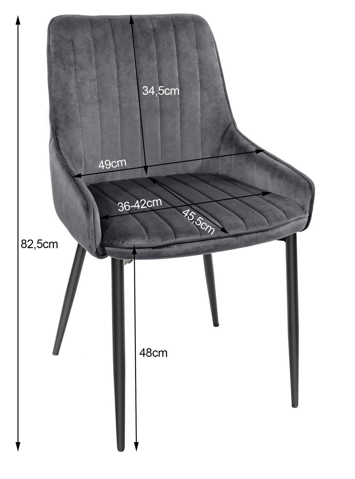 STUHL CLUSONE 2-er Set, Grün, mit Samtstoff gepolstert - Grün, Textil/Metall (49/83/58cm) - Komodee