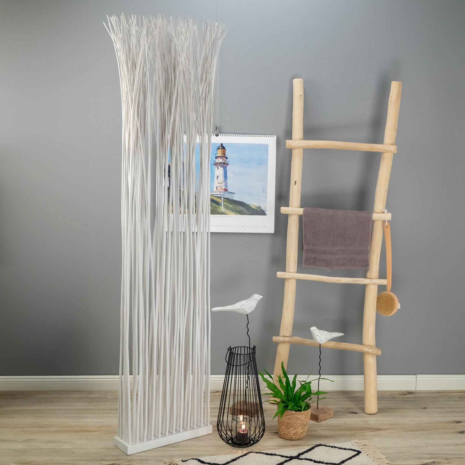 RAUMTEILER Slim 170x40 cm, Weidenholz-Zweige weiß - Weiß, Naturmaterialien (40/170/12cm) - DESIGN DELIGHTS