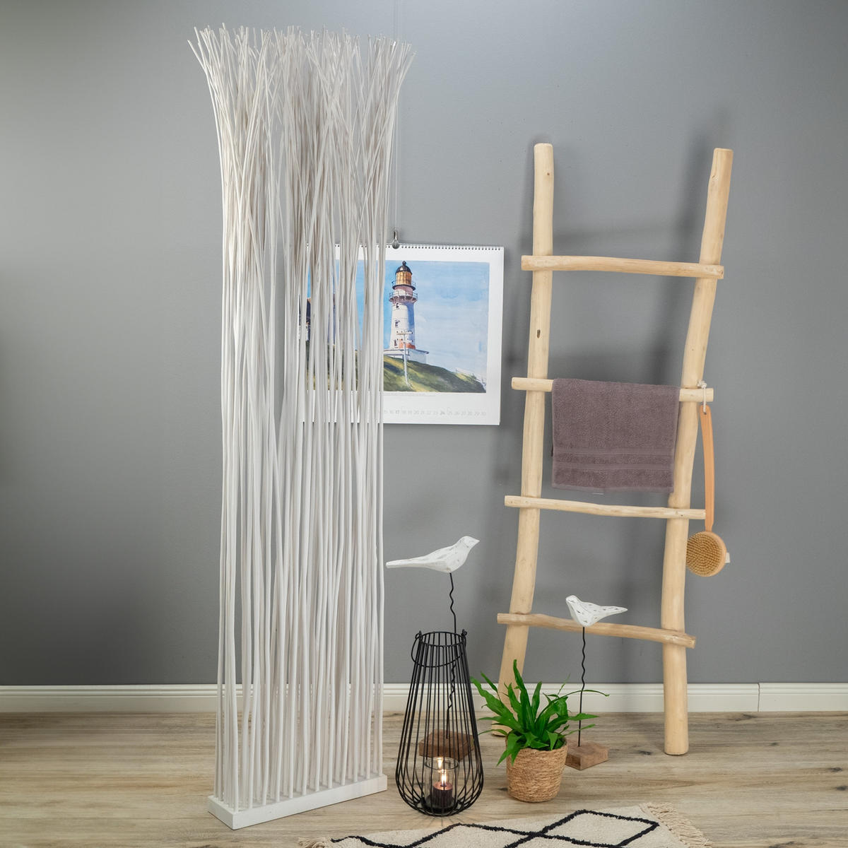 RAUMTEILER Slim 170x40 cm, Weidenholz-Zweige weiß - Weiß, Naturmaterialien (40/170/12cm) - DESIGN DELIGHTS
